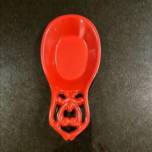 Vintage 8" Red Enameled Cast Iron Heart Spoon Rest